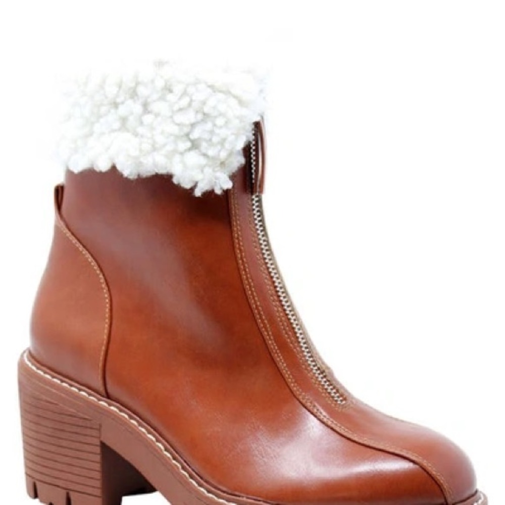 Faux Fur-Trim Boots. Color: Camel Brown. New. SIZE 8